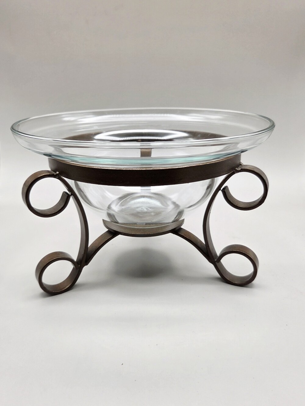 Decorative Centerpiece Glass Bowl with Bronze Metal Stand